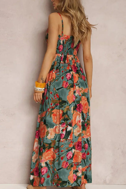 2024 Boho Print V-Neck Sleeveless Maxi Dress GOMINGLO