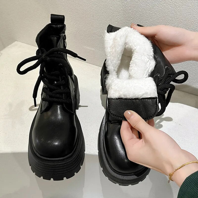 Autumn Winter Plush Warm Chunky Ankle Boots for Women GOMINGLO