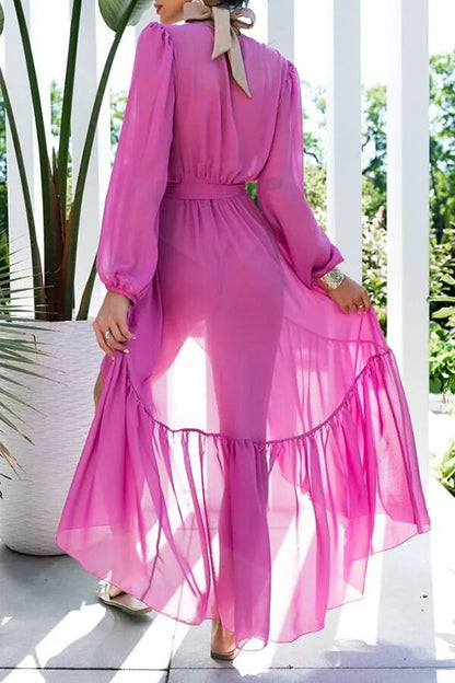 Bohemian Fashion Deep V-Neck Chiffon Maxi Cover Up Dress GOMINGLO