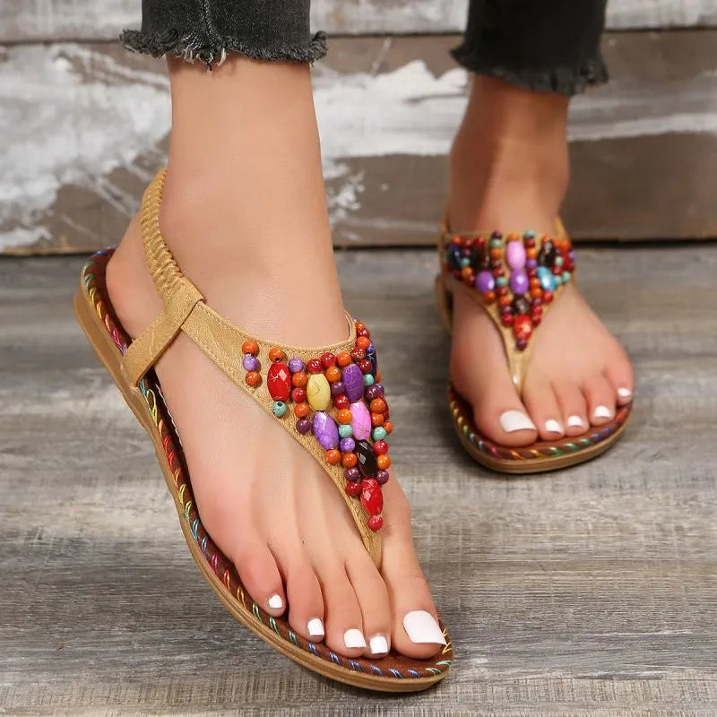 Bohemian Style Retro Colorful String Beads Sandals GOMINGLO
