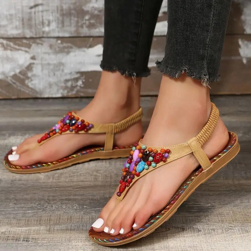 Bohemian Style Retro Colorful String Beads Sandals GOMINGLO
