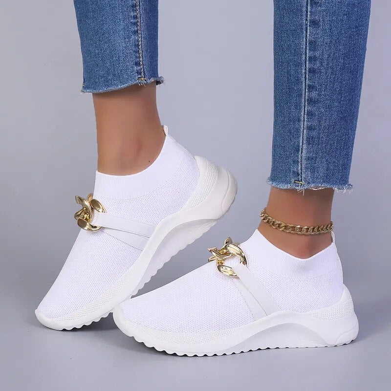 Breathable Knitting Flats Fashion Chain Sneakers GOMINGLO