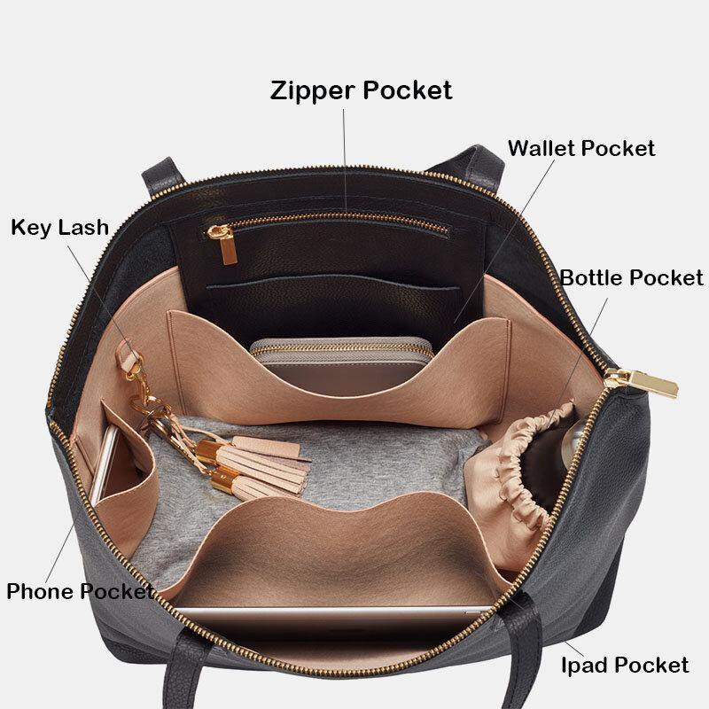 Brenice Women PU Leather Keychain Multi-pocket Large Capacity Laptop Bag Briefcase Business Handbag GOMINGLO