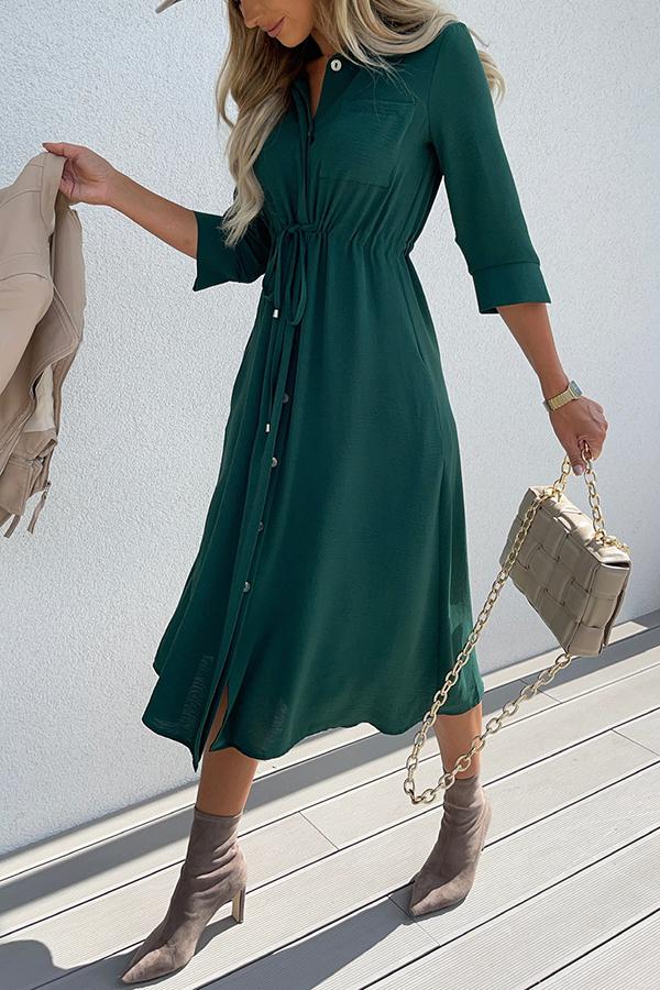 Elegant Commuting V-Neck Ruched Midi Dress GOMINGLO