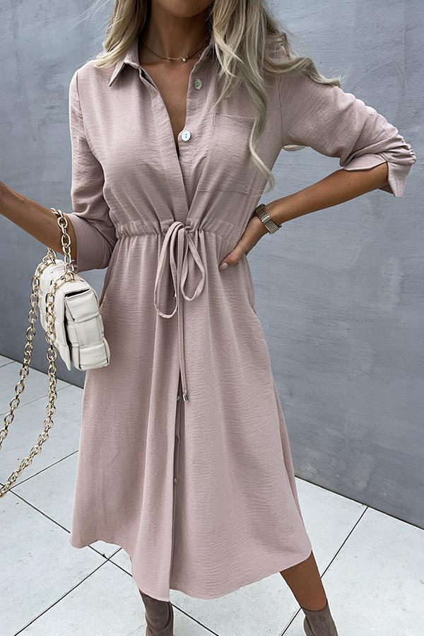 Elegant Commuting V-Neck Ruched Midi Dress GOMINGLO