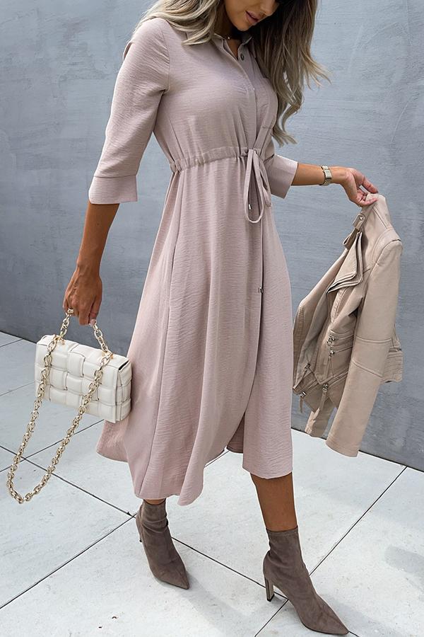 Elegant Commuting V-Neck Ruched Midi Dress GOMINGLO