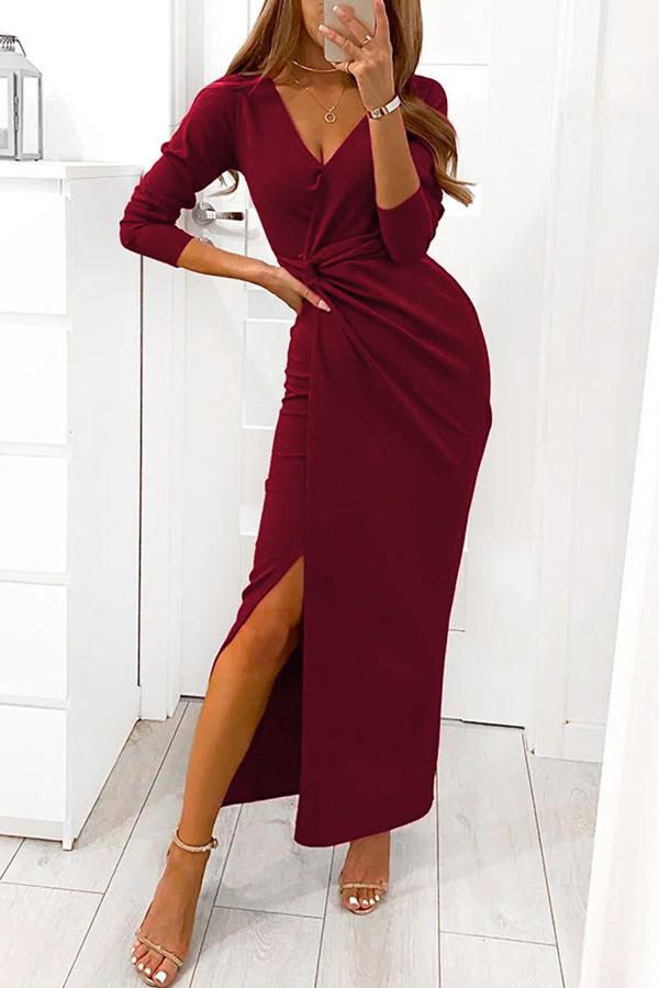 Elegant High Split Long Sleeve Maxi Dress GOMINGLO