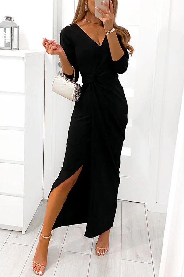 Elegant High Split Long Sleeve Maxi Dress GOMINGLO