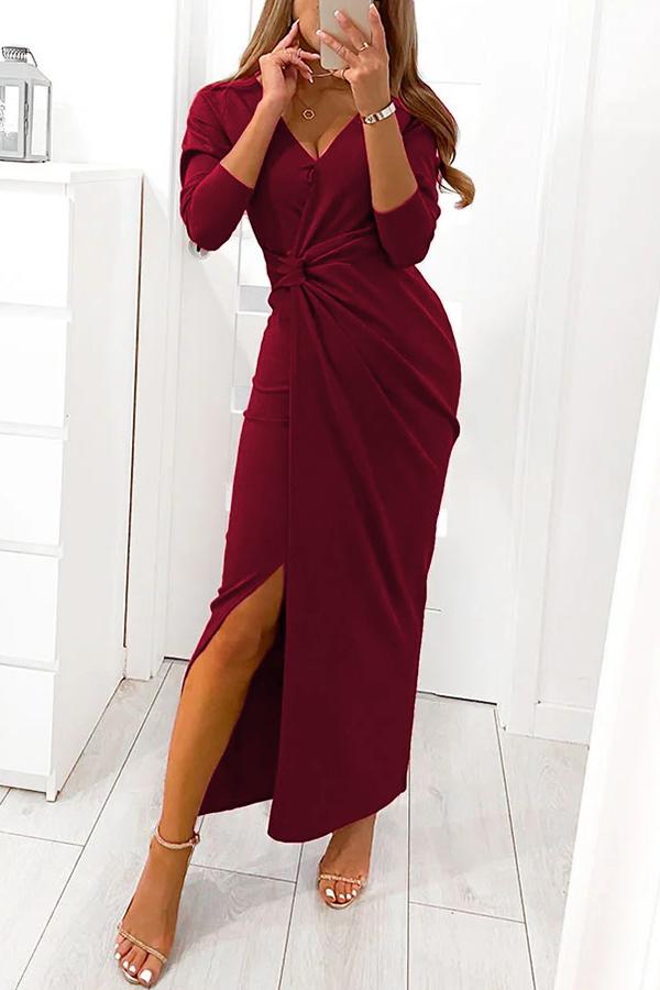 Elegant High Split Long Sleeve Maxi Dress GOMINGLO