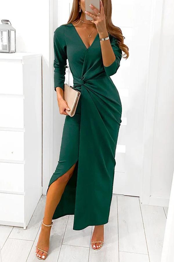 Elegant High Split Long Sleeve Maxi Dress GOMINGLO