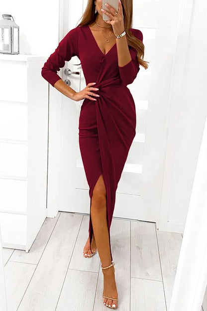 Elegant High Split Long Sleeve Maxi Dress GOMINGLO