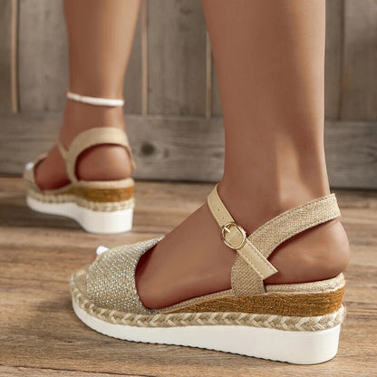 Fashion Canvas Wedge Platform Thick Sole Sandals for Women GOMINGLO