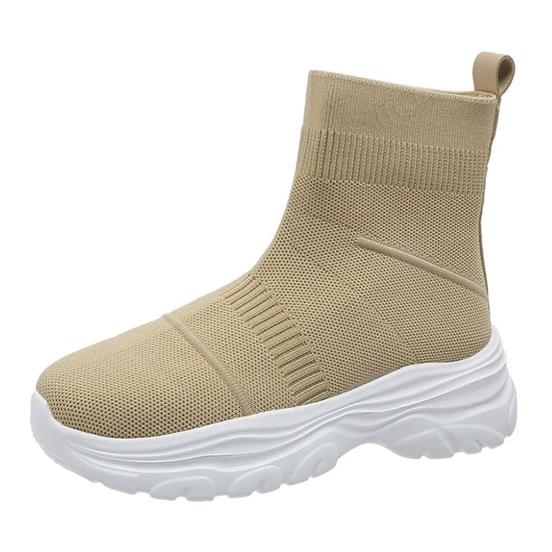 Fashion Chunky Autumn Winter Slip-On Elastic Knitted Slip-On Sock Boots GOMINGLO