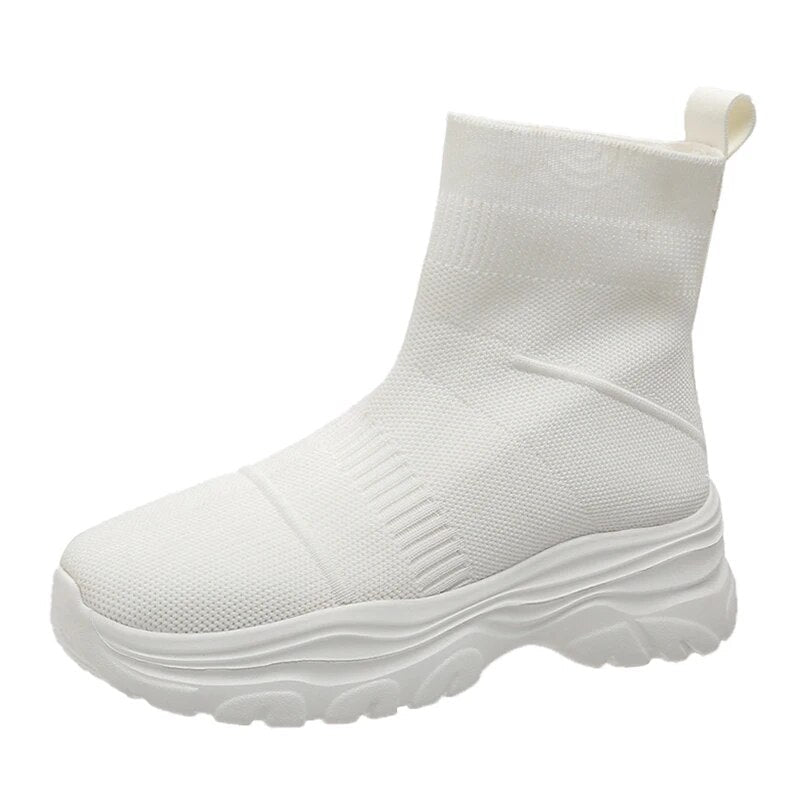 Fashion Chunky Autumn Winter Slip-On Elastic Knitted Slip-On Sock Boots GOMINGLO