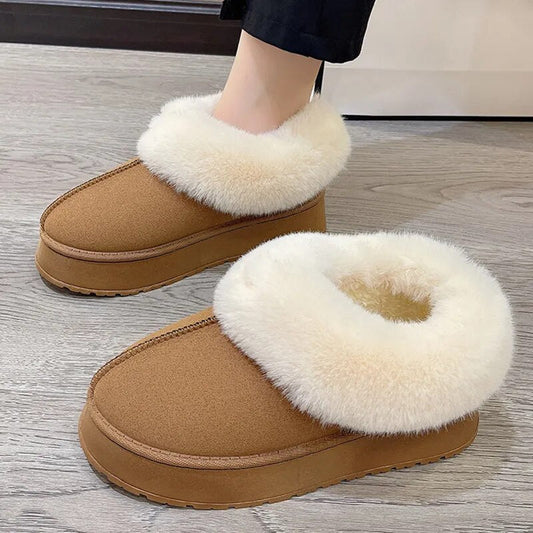 Faux Fur Winter Non Slip Plush Snow Boots Woman Thick Bottom Warm Cotton Shoes GOMINGLO