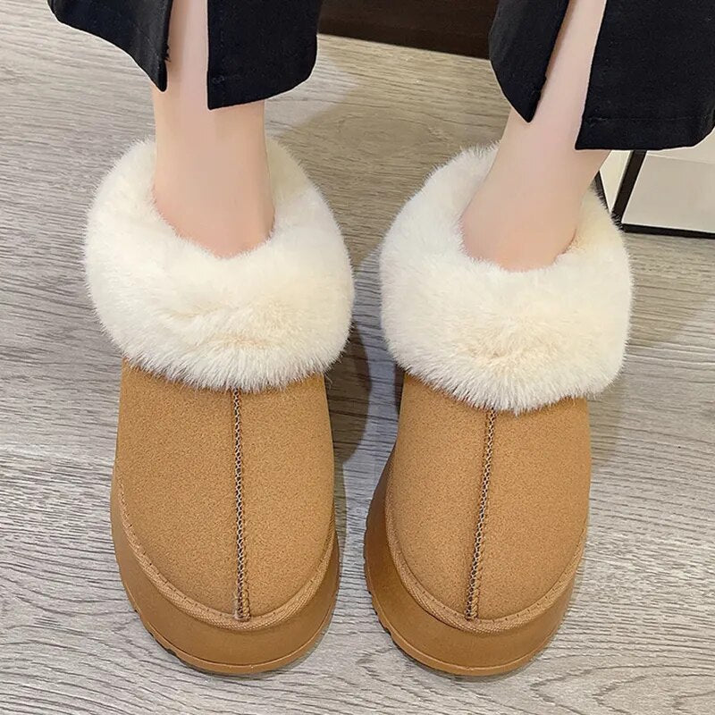 Faux Fur Winter Non Slip Plush Snow Boots Woman Thick Bottom Warm Cotton Shoes GOMINGLO