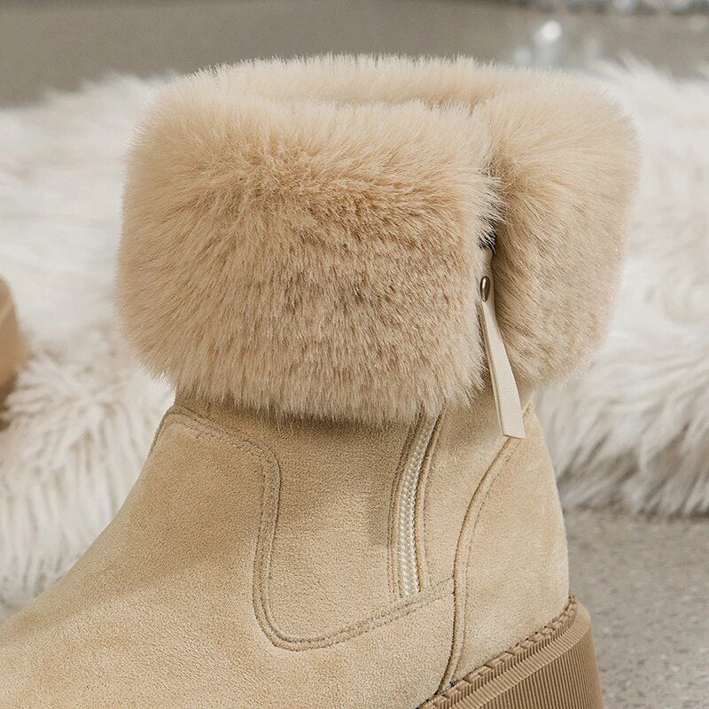 Faux Suede Fur Non Slip Warm Cotton Padded Thick Plush Winter Boots For Women GOMINGLO