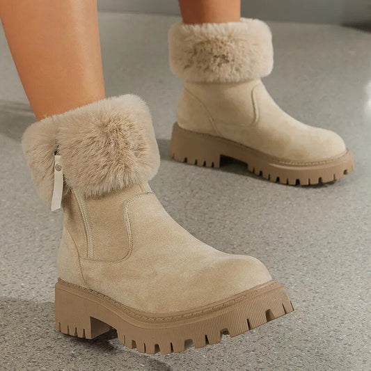 Faux Suede Fur Non Slip Warm Cotton Padded Thick Plush Winter Boots For Women GOMINGLO