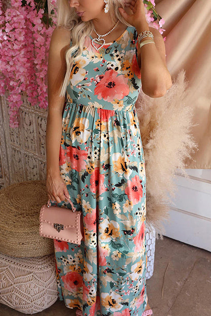 Floral Print Sleeveless Maxi Dress GOMINGLO