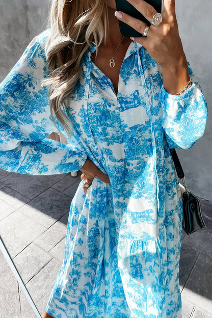 Floral Printed Drawstring Long Sleeve Maxi Dress GOMINGLO