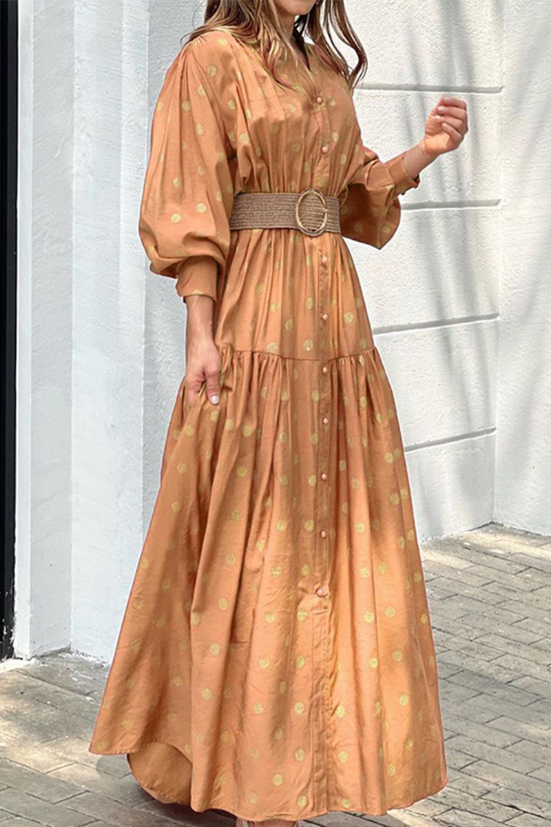 Floral Printed Lantern Long Sleeve Maxi Dress GOMINGLO
