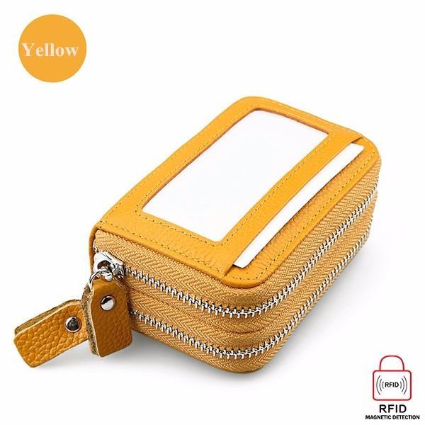 Genuine Leather RFID Double Zipper 11 Card Holder Coin Bag GOMINGLO