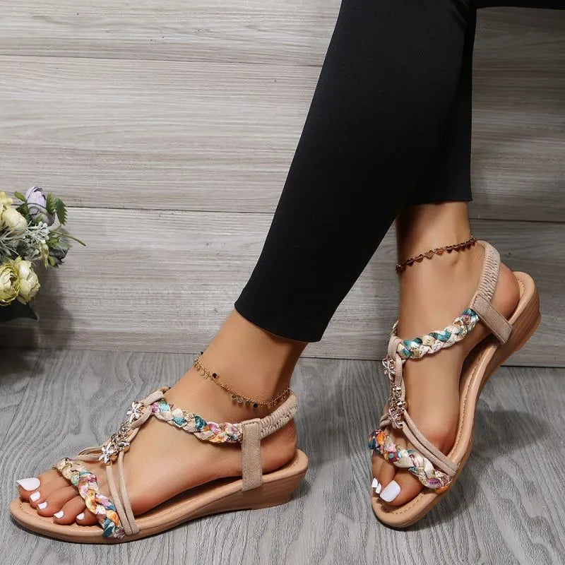 Gominglo - Bohemian Non Slip Elastic Band Wedges Sandals GOMINGLO