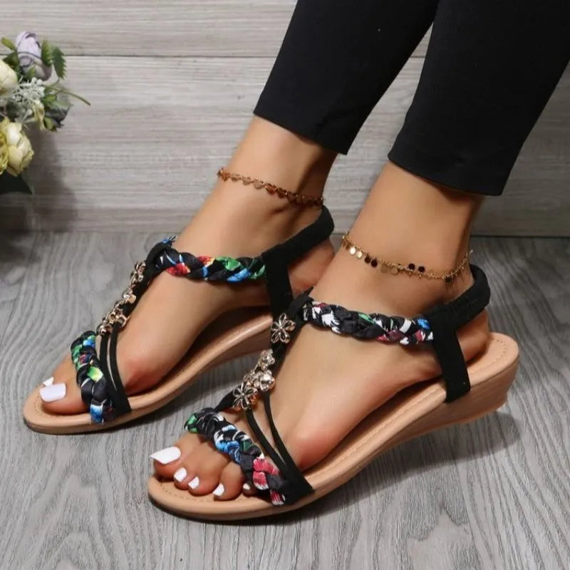 Gominglo - Bohemian Non Slip Elastic Band Wedges Sandals GOMINGLO