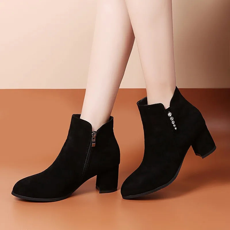 Gominglo - Chic Black Suede Nude Boots for Women GOMINGLO
