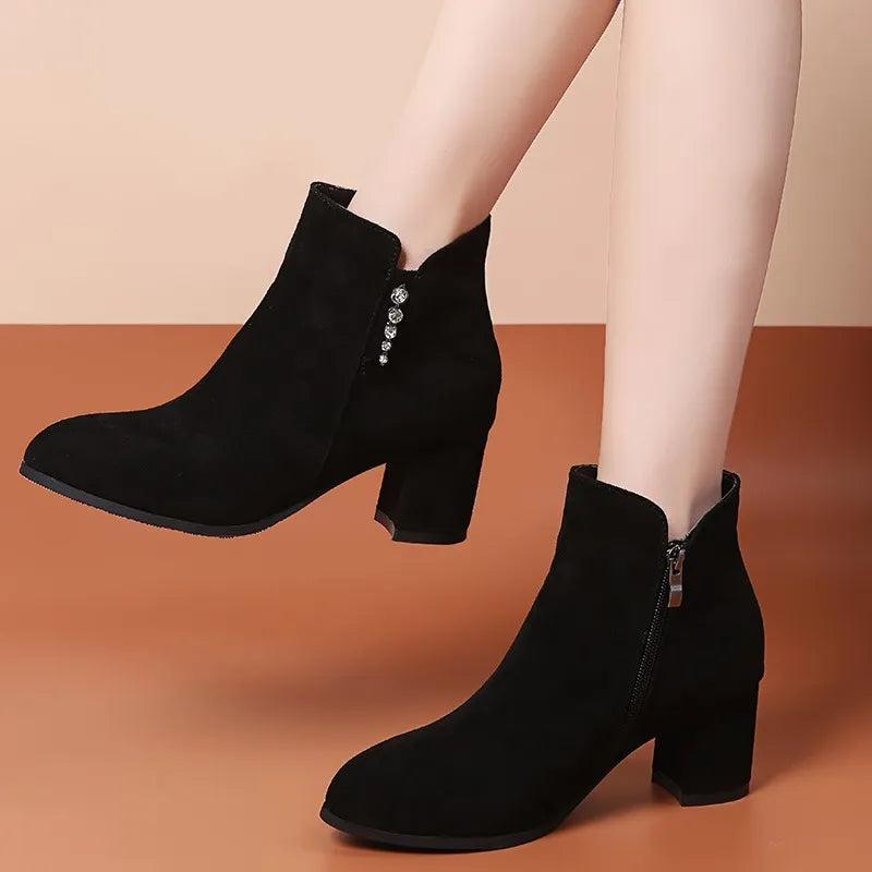 Gominglo - Chic Black Suede Nude Boots for Women GOMINGLO