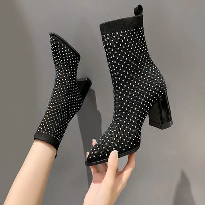 Gominglo - Chic Rhinestone High Heel Bare Boots for Winter Glam GOMINGLO