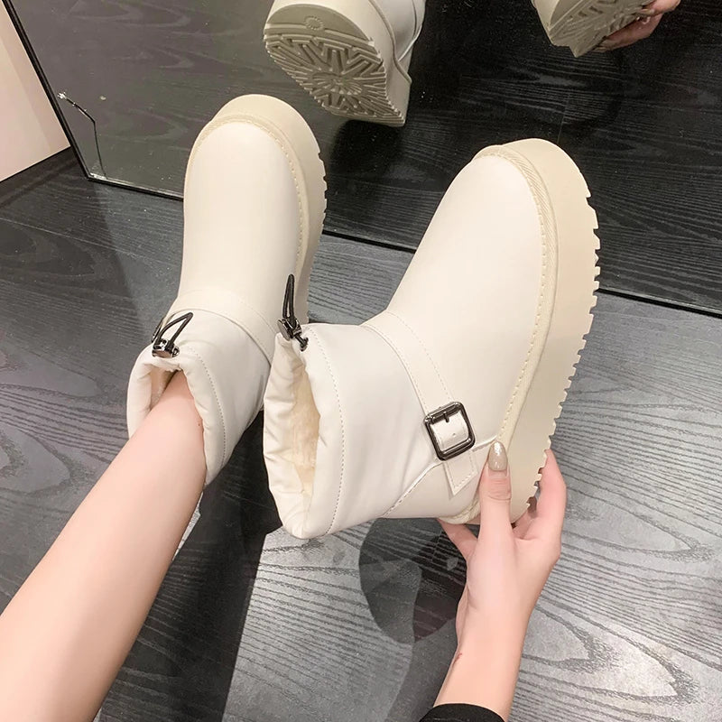 Gominglo - Chic Winter Fashion Round Head Solid Color Boots GOMINGLO