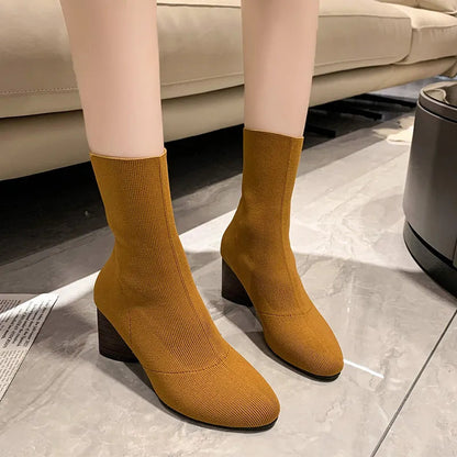 Gominglo - Solid Color Knitted Face Women's Socks and Boots GOMINGLO