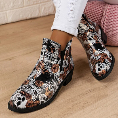 Gominglo - Vintage Fashion Autumn Winter PU Leather Slip On Thick Heels Boots GOMINGLO