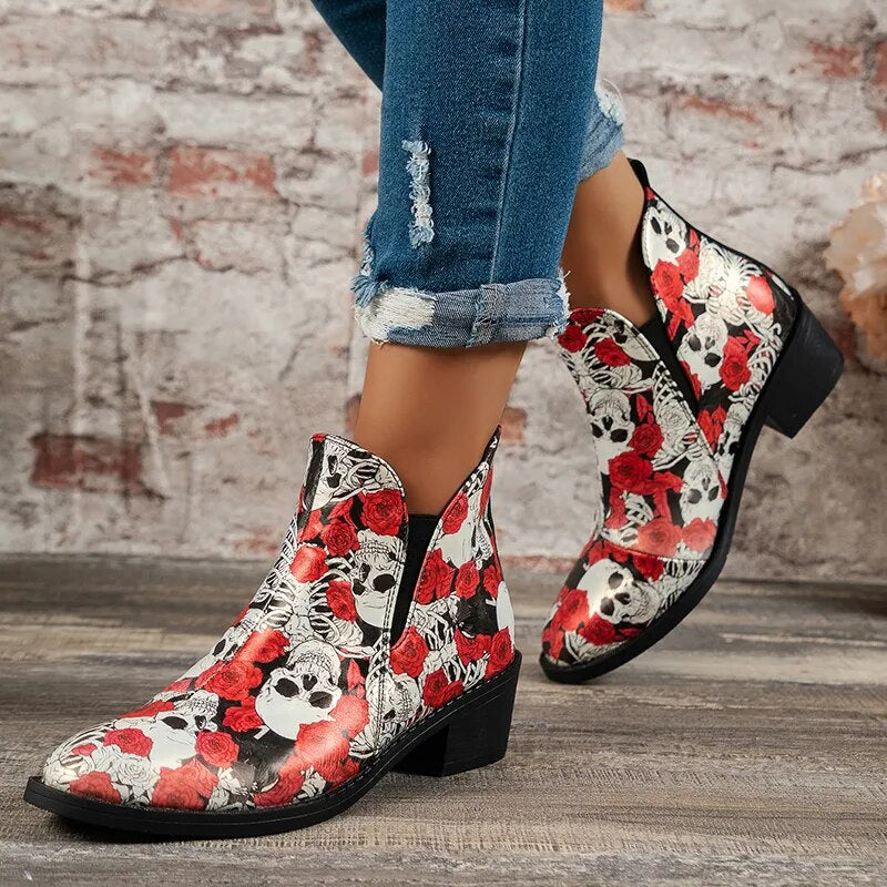 Gominglo - Vintage Fashion Autumn Winter PU Leather Slip On Thick Heels Boots GOMINGLO