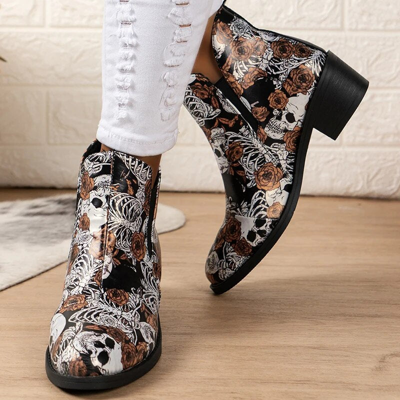 Gominglo - Vintage Fashion Autumn Winter PU Leather Slip On Thick Heels Boots GOMINGLO