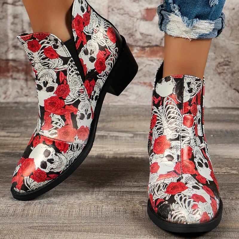 Gominglo - Vintage Fashion Autumn Winter PU Leather Slip On Thick Heels Boots GOMINGLO