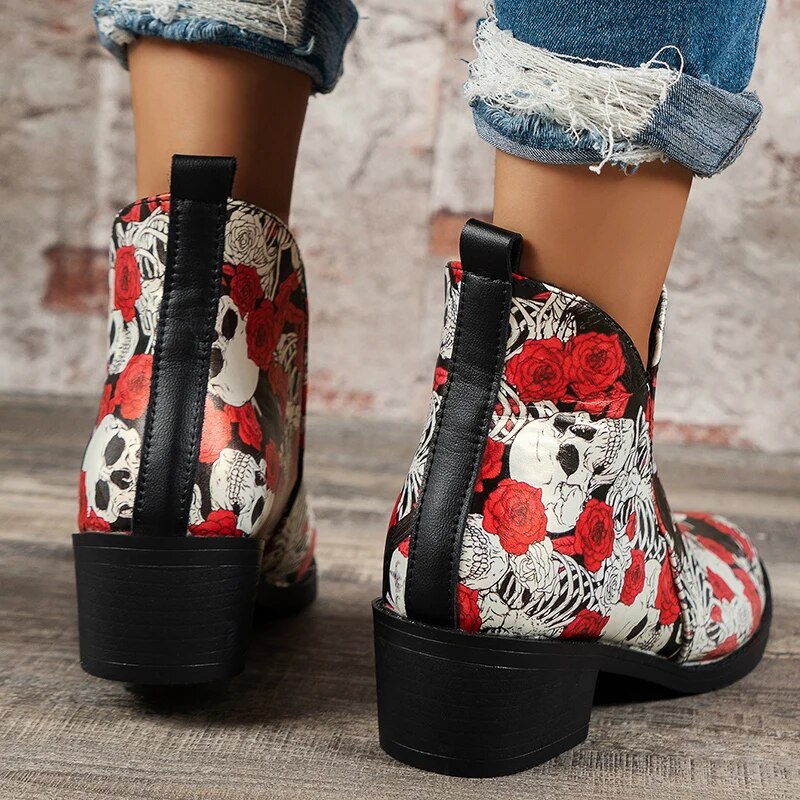Gominglo - Vintage Fashion Autumn Winter PU Leather Slip On Thick Heels Boots GOMINGLO