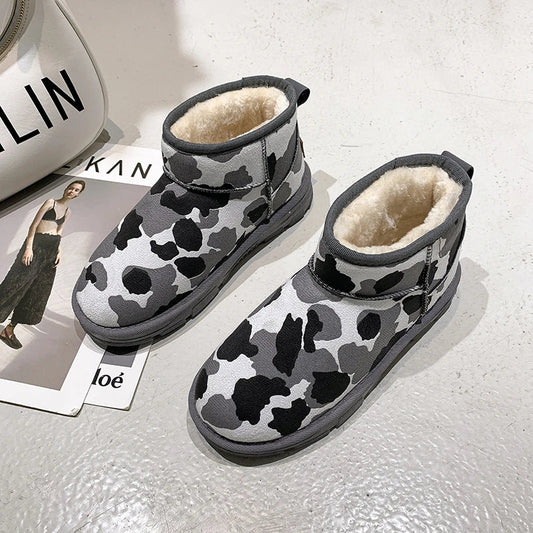 Gominglo - Winter Cow Pattern Plus Velvet Snow Boots GOMINGLO