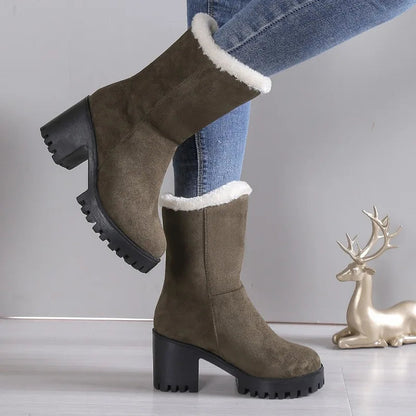 Gominglo - Winter Fashion Frosted Leather Mid-Length Boots for Women GOMINGLO