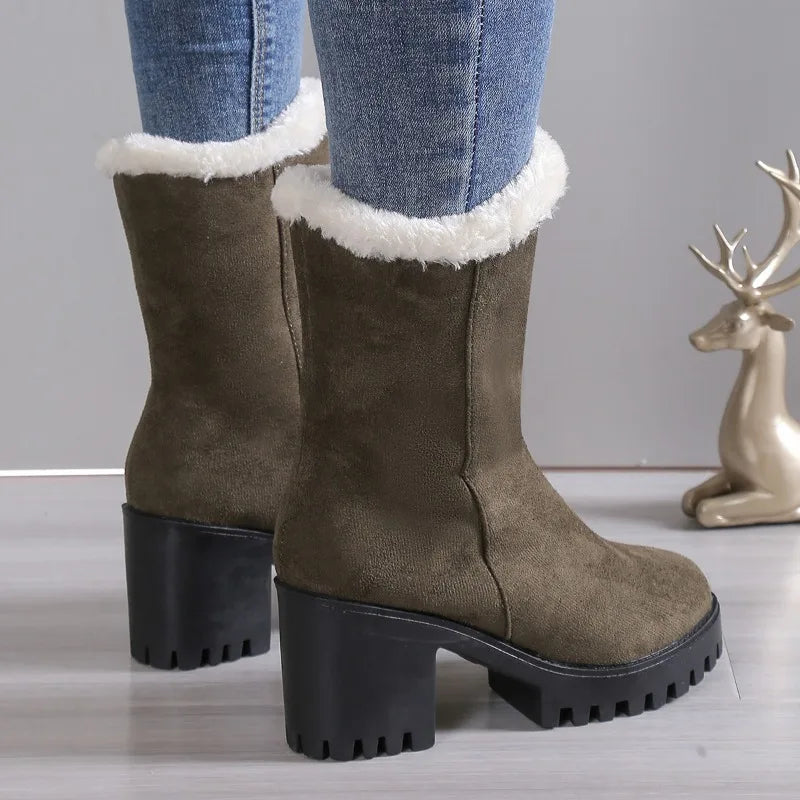 Gominglo - Winter Fashion Frosted Leather Mid-Length Boots for Women GOMINGLO