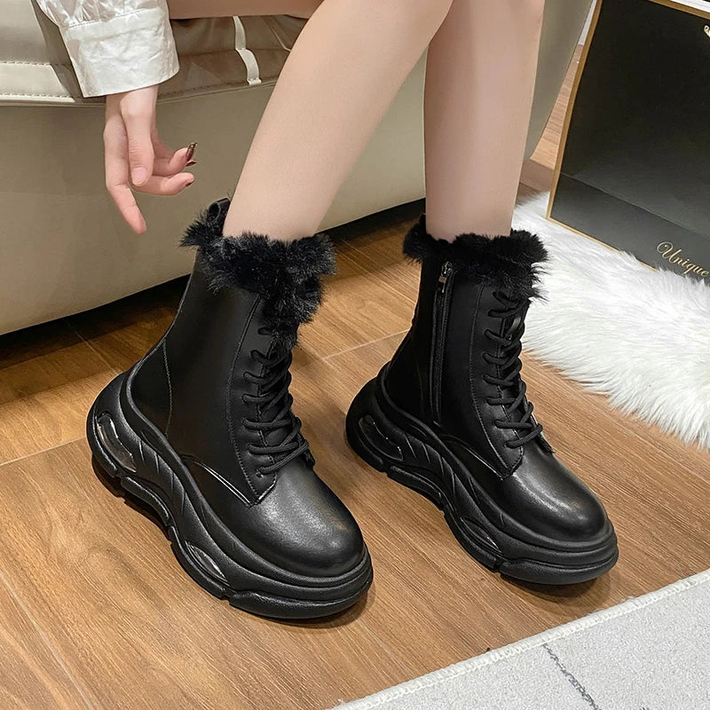 Gominglo - Winter Fashion Lace-Up Side Zipper Boots GOMINGLO