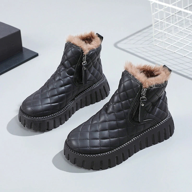 Gominglo - Winter Fashion Plaid Leather Snow Boots GOMINGLO