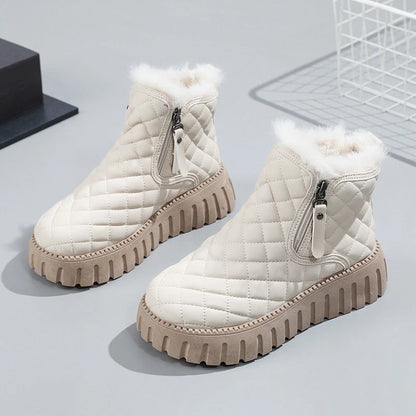 Gominglo - Winter Fashion Plaid Leather Snow Boots GOMINGLO