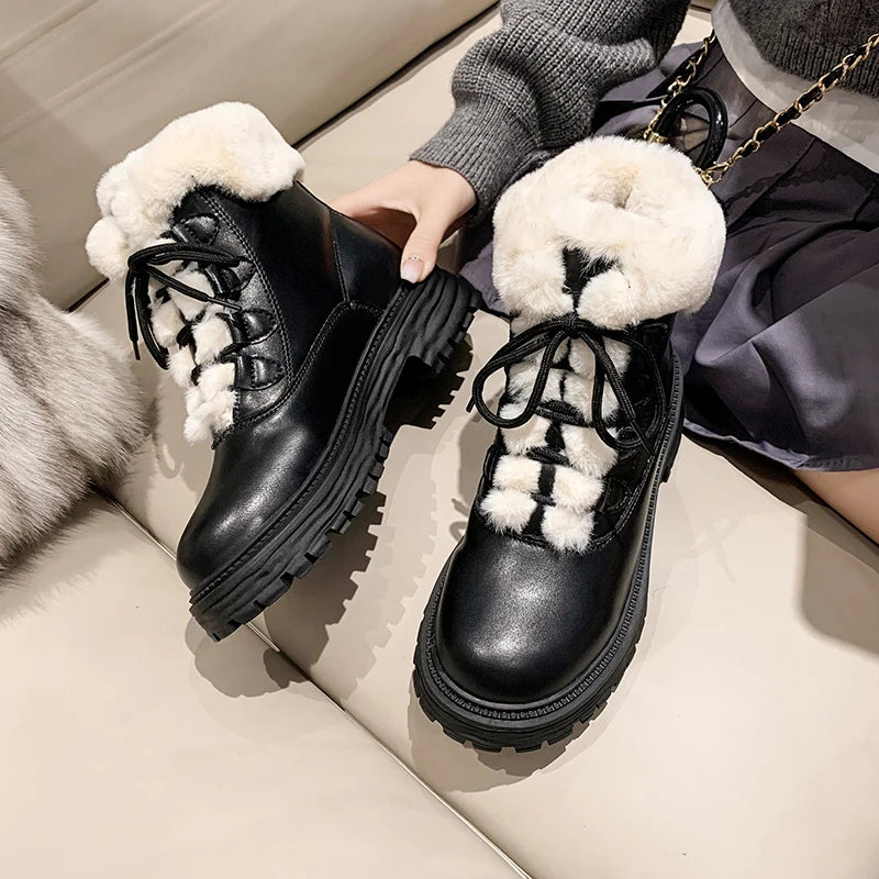 Gominglo - Winter Fashion Waterproof Platform High Heel Boots with Fur GOMINGLO