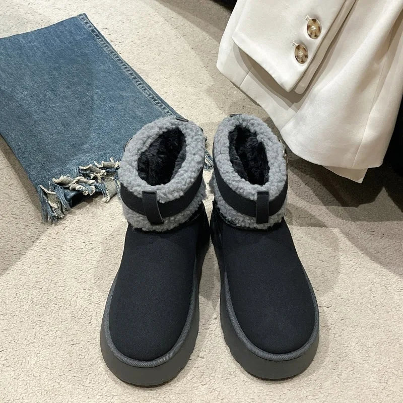 Gominglo - Winter Fashion Waterproof Platform Round Head Buckle Snow Boots GOMINGLO