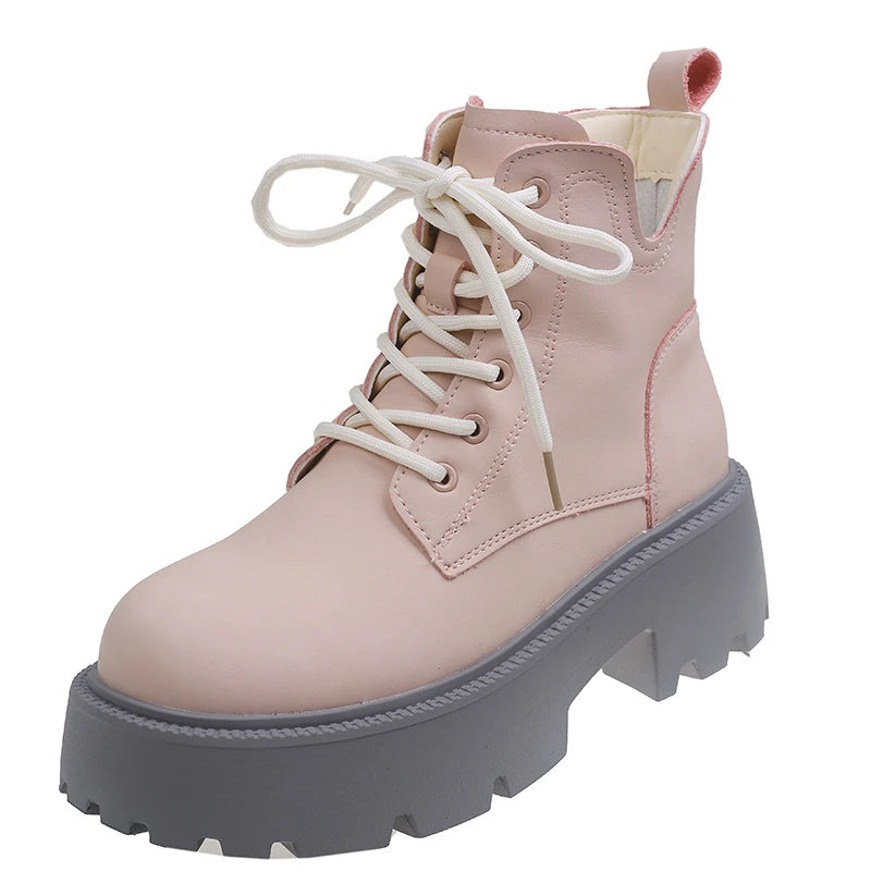 Gominglo - Winter Fashion Waterproof Platform Solid Leather Boots GOMINGLO