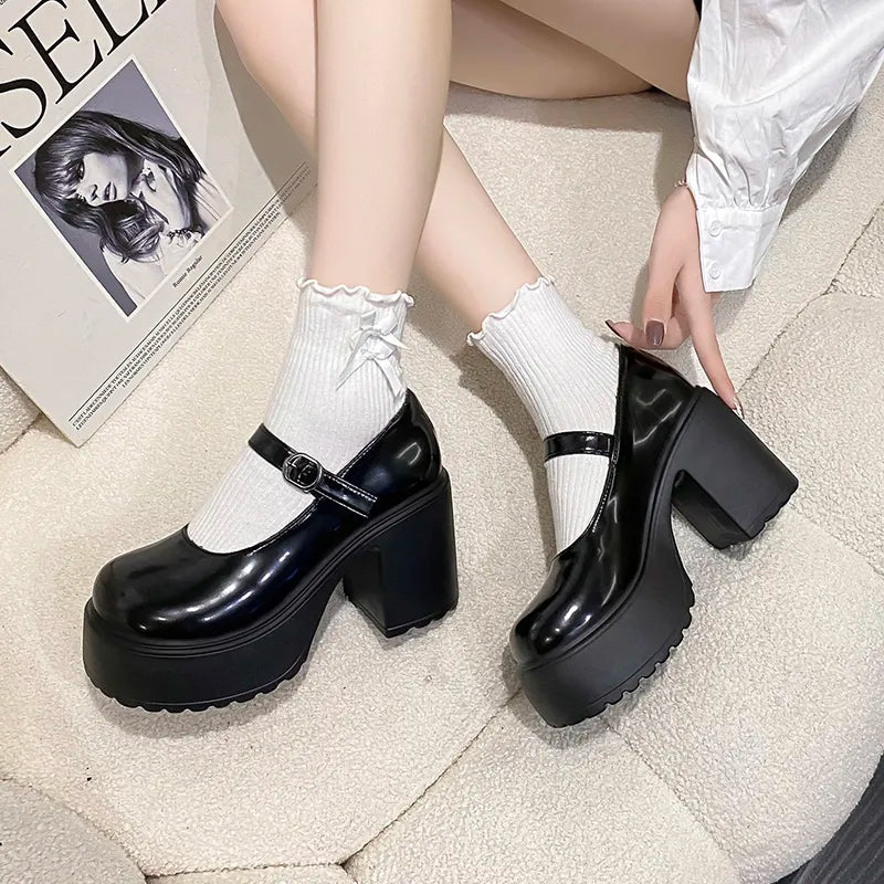 Gominglo - Women's Fashion Platform Shoes High Heels Buckle Strap GOMINGLO