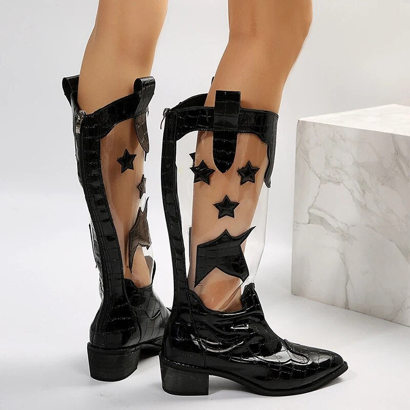 Gominglo -Women's Fashion Transparent Knee High Boots GOMINGLO