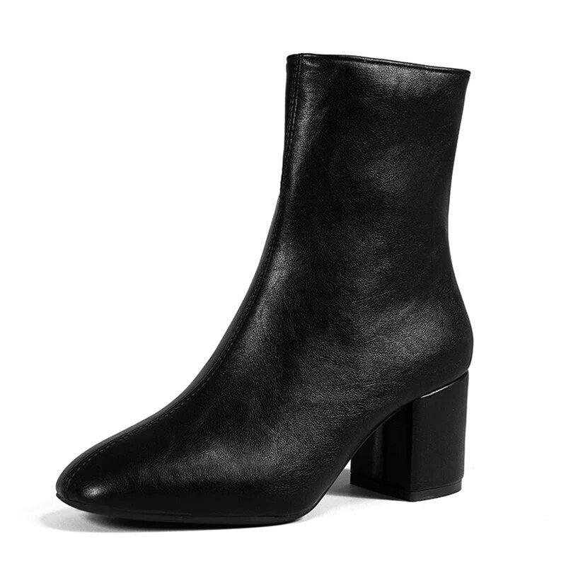 Gominglo - Women's High Heels PU Leather Ankle Boots GOMINGLO